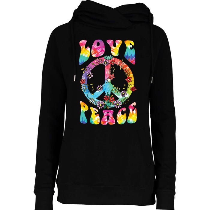 Peace Sign Love 60s 70s Tie Dye Hippie Costume Womens Funnel Neck Pullover Hood