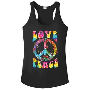 Peace Sign Love 60s 70s Tie Dye Hippie Costume Ladies PosiCharge Competitor Racerback Tank