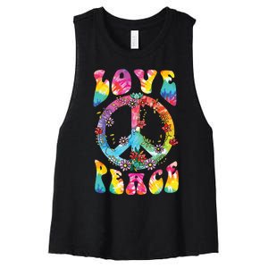 Peace Sign Love 60s 70s Tie Dye Hippie Costume Women's Racerback Cropped Tank