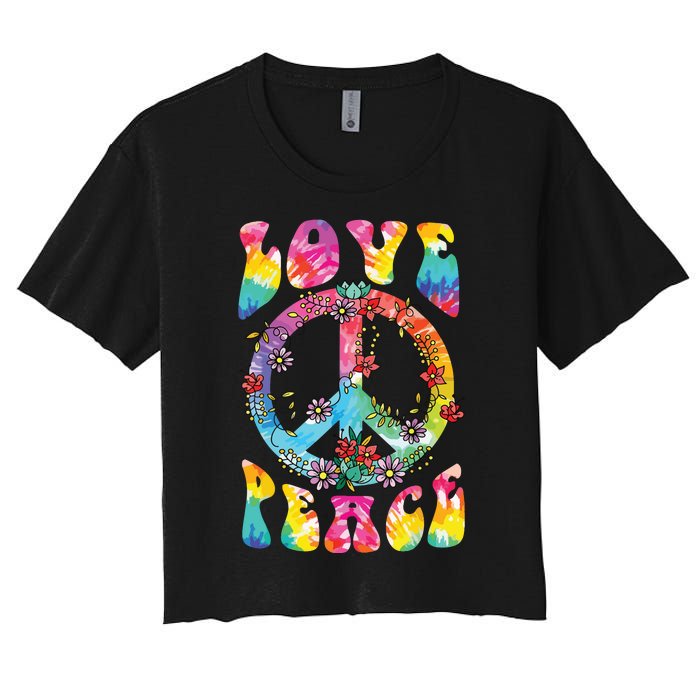 Peace Sign Love 60s 70s Tie Dye Hippie Costume Women's Crop Top Tee