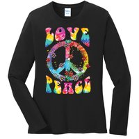 Peace Sign Love 60s 70s Tie Dye Hippie Costume Ladies Long Sleeve Shirt