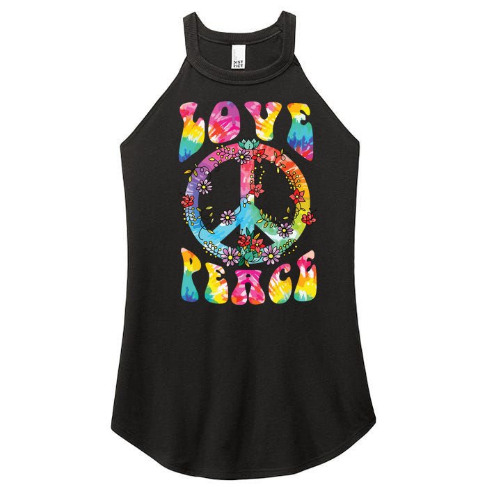 Peace Sign Love 60s 70s Tie Dye Hippie Costume Women's Perfect Tri Rocker Tank