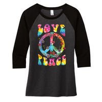 Peace Sign Love 60s 70s Tie Dye Hippie Costume Women's Tri-Blend 3/4-Sleeve Raglan Shirt