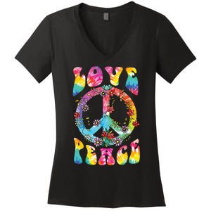 Peace Sign Love 60s 70s Tie Dye Hippie Costume Women's V-Neck T-Shirt