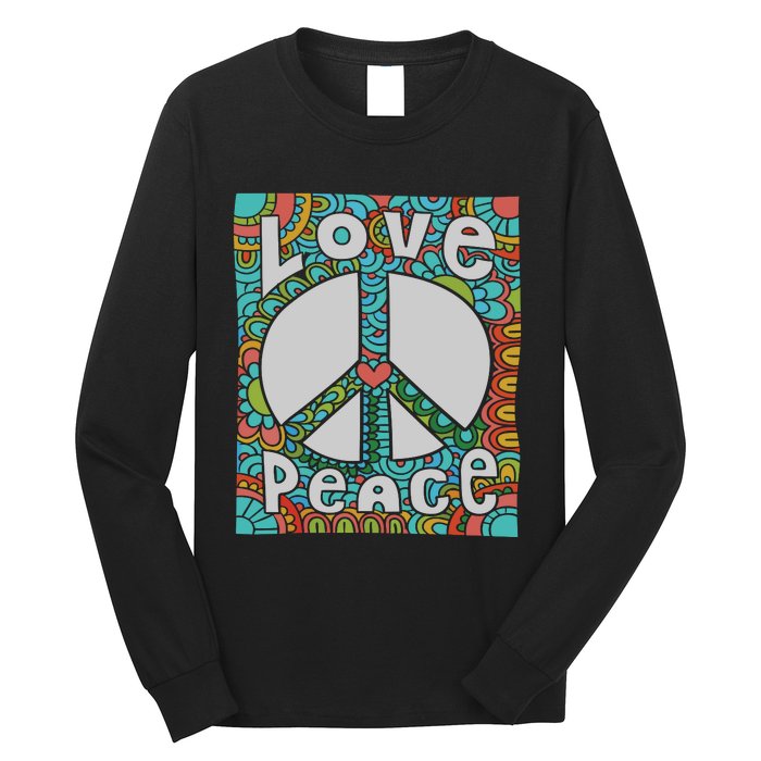 Peace Sign Love 60s 70s Tie Dye Hippie Costume Long Sleeve Shirt