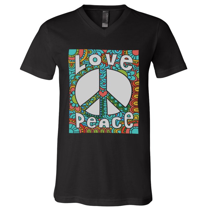 Peace Sign Love 60s 70s Tie Dye Hippie Costume V-Neck T-Shirt