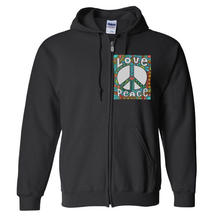 Peace Sign Love 60s 70s Tie Dye Hippie Costume Full Zip Hoodie