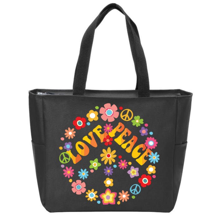 Peace Sign Love 60s 70s Tie Dye Hippie Costume Zip Tote Bag