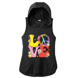 Peace Sign Love 60s 70s Tie Dye Hippie Costume Ladies PosiCharge Tri-Blend Wicking Draft Hoodie Tank