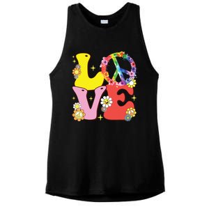 Peace Sign Love 60s 70s Tie Dye Hippie Costume Ladies PosiCharge Tri-Blend Wicking Tank