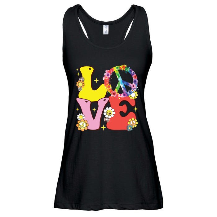 Peace Sign Love 60s 70s Tie Dye Hippie Costume Ladies Essential Flowy Tank