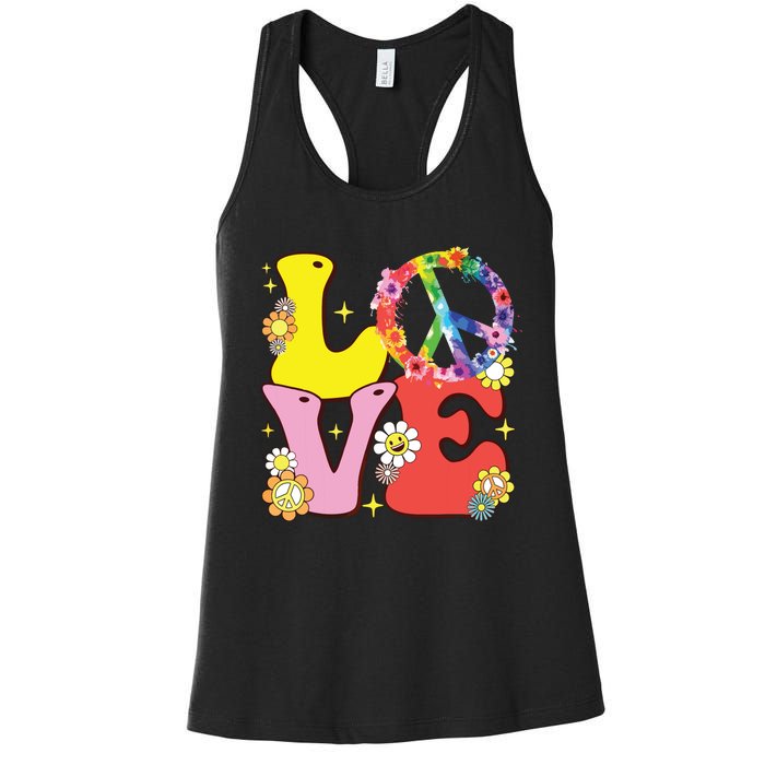 Peace Sign Love 60s 70s Tie Dye Hippie Costume Women's Racerback Tank