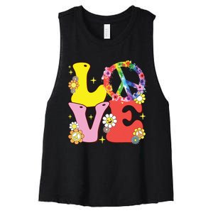 Peace Sign Love 60s 70s Tie Dye Hippie Costume Women's Racerback Cropped Tank