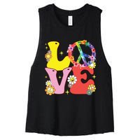 Peace Sign Love 60s 70s Tie Dye Hippie Costume Women's Racerback Cropped Tank