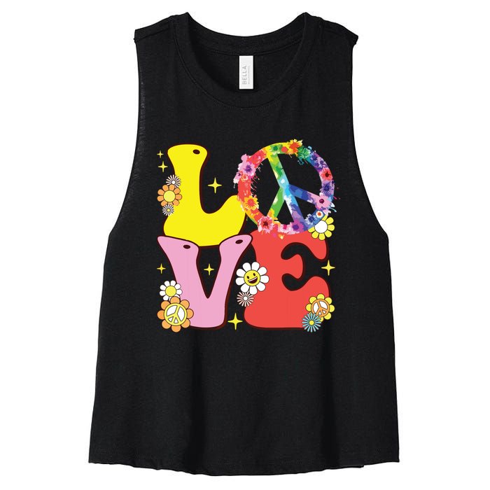 Peace Sign Love 60s 70s Tie Dye Hippie Costume Women's Racerback Cropped Tank