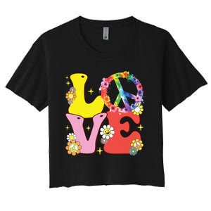 Peace Sign Love 60s 70s Tie Dye Hippie Costume Women's Crop Top Tee