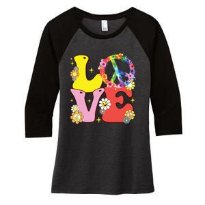 Peace Sign Love 60s 70s Tie Dye Hippie Costume Women's Tri-Blend 3/4-Sleeve Raglan Shirt