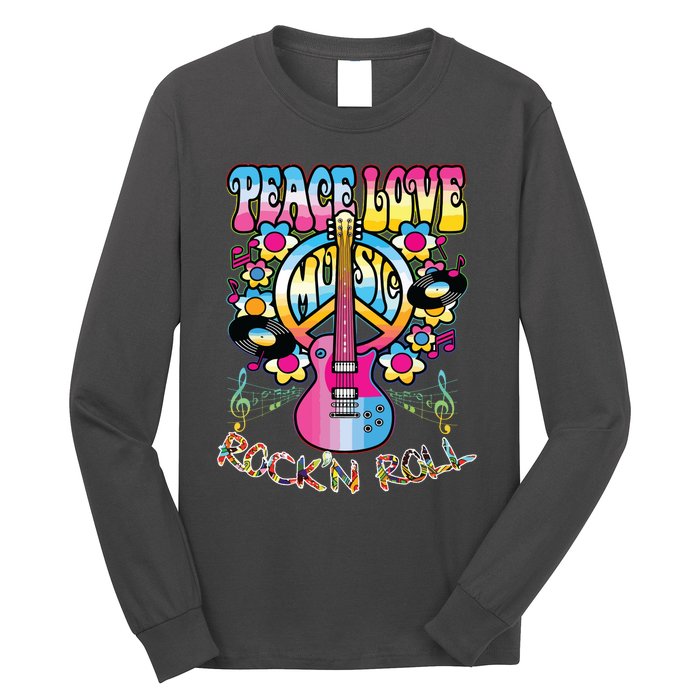 Peace Sign Love 60s 70s Tie Dye Hippie Costume Long Sleeve Shirt