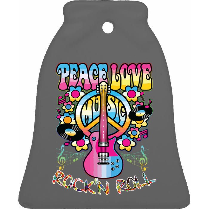 Peace Sign Love 60s 70s Tie Dye Hippie Costume Ceramic Bell Ornament