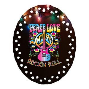 Peace Sign Love 60s 70s Tie Dye Hippie Costume Ceramic Oval Ornament