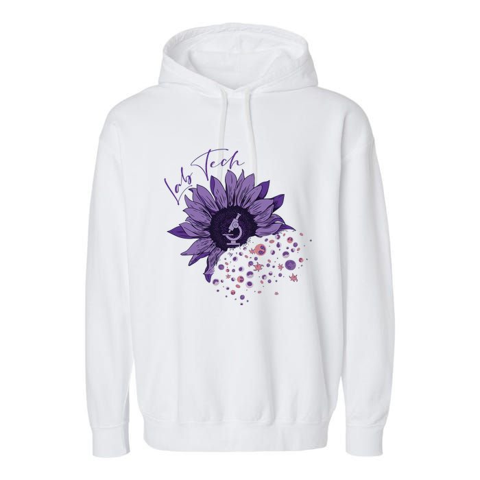 Purple Sunflower Lab Tech Blood Cells Lab Week Lab Queen Phlebotomy Week Garment-Dyed Fleece Hoodie