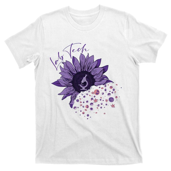 Purple Sunflower Lab Tech Blood Cells Lab Week Lab Queen Phlebotomy Week T-Shirt