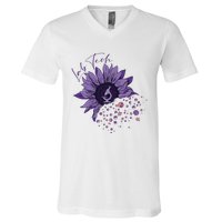 Purple Sunflower Lab Tech Blood Cells Lab Week Lab Queen Phlebotomy Week V-Neck T-Shirt