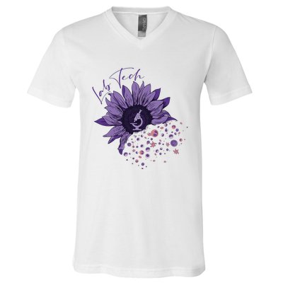 Purple Sunflower Lab Tech Blood Cells Lab Week Lab Queen Phlebotomy Week V-Neck T-Shirt