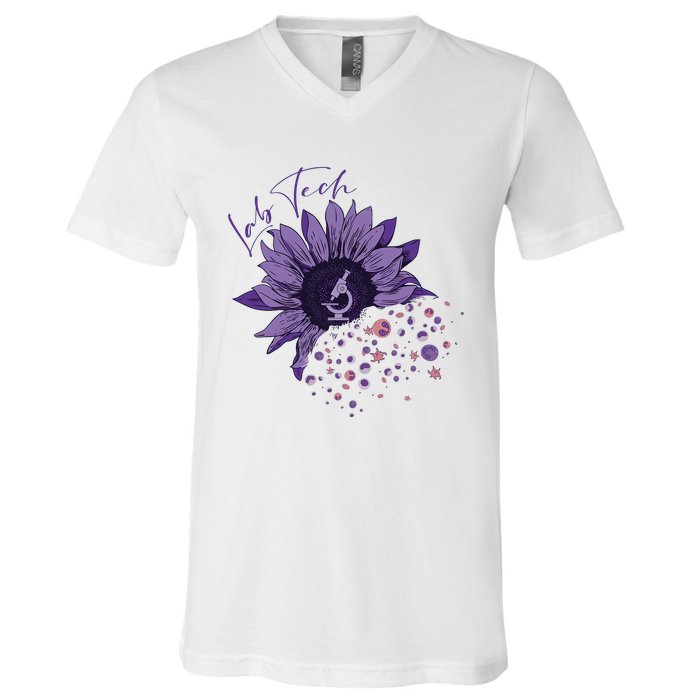 Purple Sunflower Lab Tech Blood Cells Lab Week Lab Queen Phlebotomy Week V-Neck T-Shirt