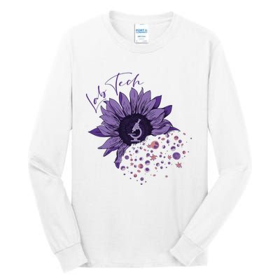 Purple Sunflower Lab Tech Blood Cells Lab Week Lab Queen Phlebotomy Week Tall Long Sleeve T-Shirt