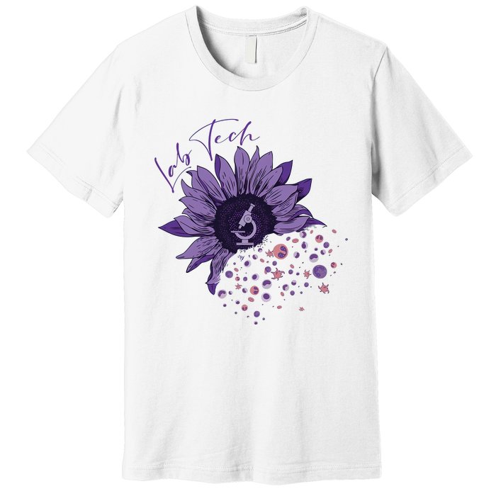 Purple Sunflower Lab Tech Blood Cells Lab Week Lab Queen Phlebotomy Week Premium T-Shirt