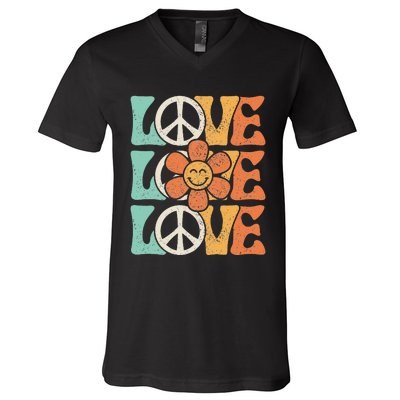 Peace Sign Love 60s 70s Costume 70 Theme Party Groovy Hippie V-Neck T-Shirt