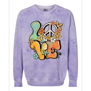 Peace Sign Love 60s 70s Costume Groovy Hippie Theme Party Colorblast Crewneck Sweatshirt