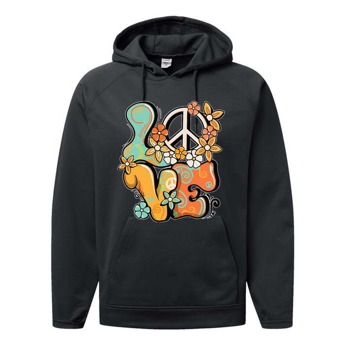 Peace Sign Love 60s 70s Costume Groovy Hippie Theme Party Performance Fleece Hoodie