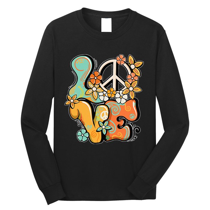 Peace Sign Love 60s 70s Costume Groovy Hippie Theme Party Long Sleeve Shirt