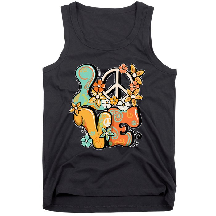 Peace Sign Love 60s 70s Costume Groovy Hippie Theme Party Tank Top