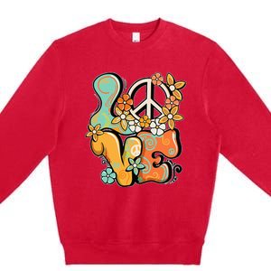 Peace Sign Love 60s 70s Costume Groovy Hippie Theme Party Premium Crewneck Sweatshirt