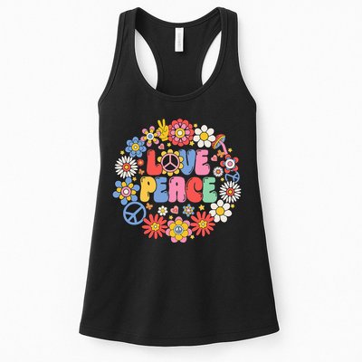Peace Sign Love 60s 70s Love Peace Hippie Costume Womens Tank Top