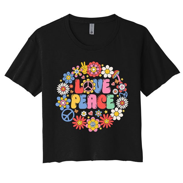 Peace Sign Love 60s 70s Love Peace Hippie Costume Crop Top