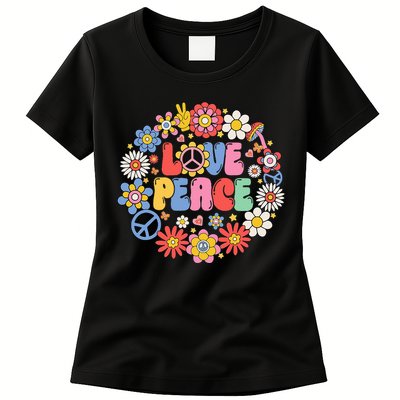 Peace Sign Love 60s 70s Love Peace Hippie Costume Womens T-Shirt