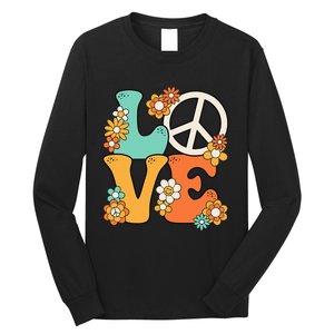 Peace Sign Love 60s 70s Costume Groovy Theme Party Long Sleeve Shirt