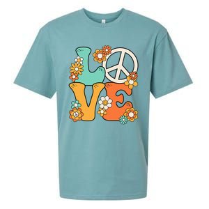 Peace Sign Love 60s 70s Costume Groovy Theme Party Sueded Cloud Jersey T-Shirt