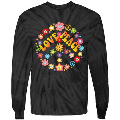 PEACE SIGN LOVE 60s 70s Tie Dye Hippie Tie-Dye Long Sleeve Shirt