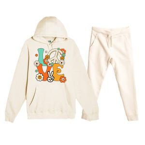 Peace Sign Love 60s 70s Hippie Costume Flowers Premium Hooded Sweatsuit Set