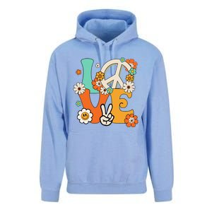 Peace Sign Love 60s 70s Hippie Costume Flowers Unisex Surf Hoodie