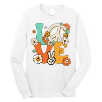 Peace Sign Love 60s 70s Hippie Costume Flowers Long Sleeve Shirt