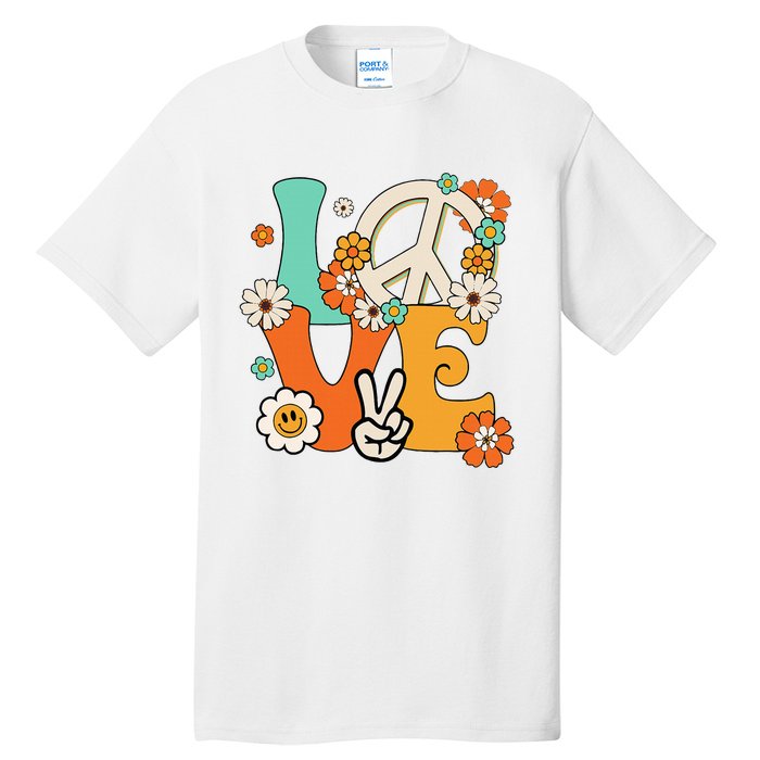 Peace Sign Love 60s 70s Hippie Costume Flowers Tall T-Shirt