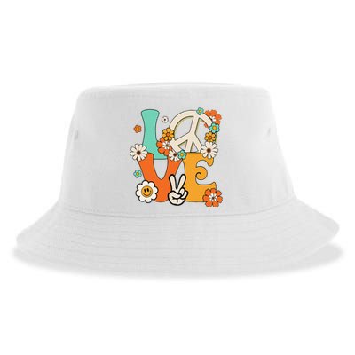 Peace Sign Love 60s 70s Hippie Costume Flowers Sustainable Bucket Hat