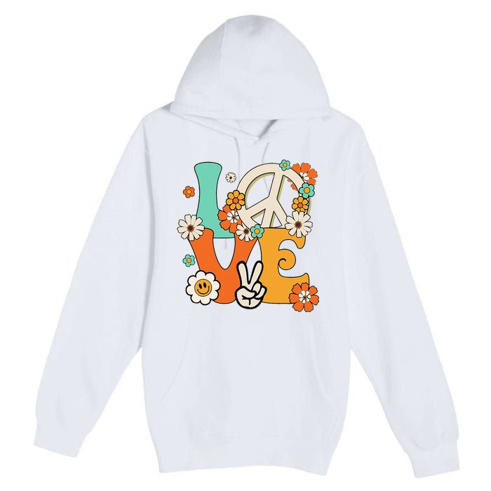 Peace Sign Love 60s 70s Hippie Costume Flowers Premium Pullover Hoodie