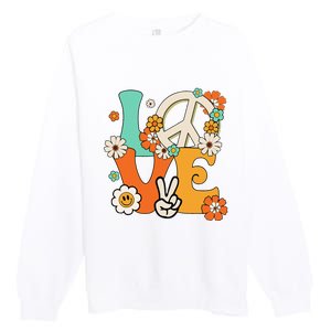 Peace Sign Love 60s 70s Hippie Costume Flowers Premium Crewneck Sweatshirt